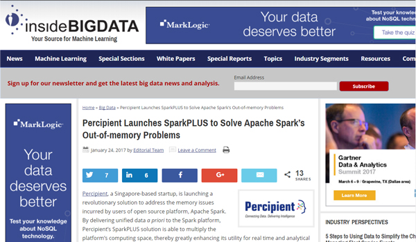 Percipient Launches SparkPLUS | Inside BigData | 24 Jan’2017
