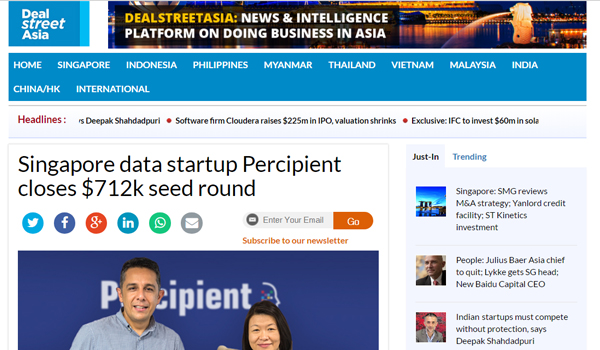 Singapore data startup Percipient closes $712k seed round | 12 April 2017